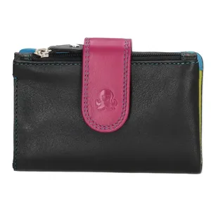 Dámská kožená peněženka Happy Wallet černá s růžovou