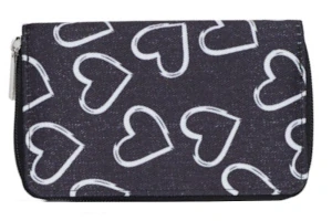 Dámská jeans peněženka Geldbörsen černá se srdíčky