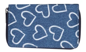 Dámská jeans peněženka Geldbörsen modrá se srdíčky