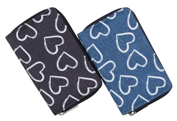 Dámská jeans peněženka Geldbörsen černá se srdíčky