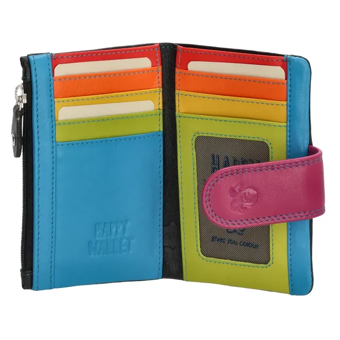 Dámská kožená peněženka Happy Wallet černá s růžovou