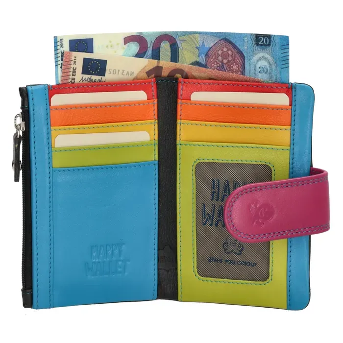 Dámská kožená peněženka Happy Wallet černá s růžovou