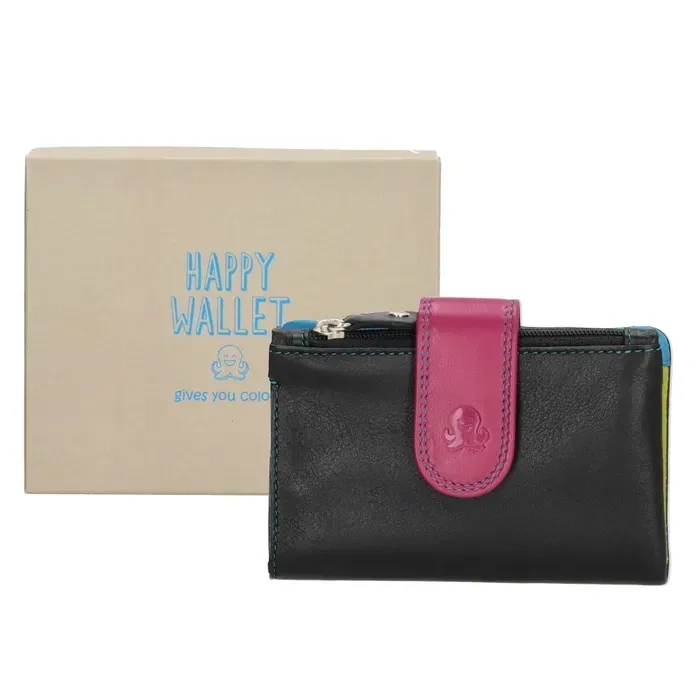 Dámská kožená peněženka Happy Wallet černá s růžovou